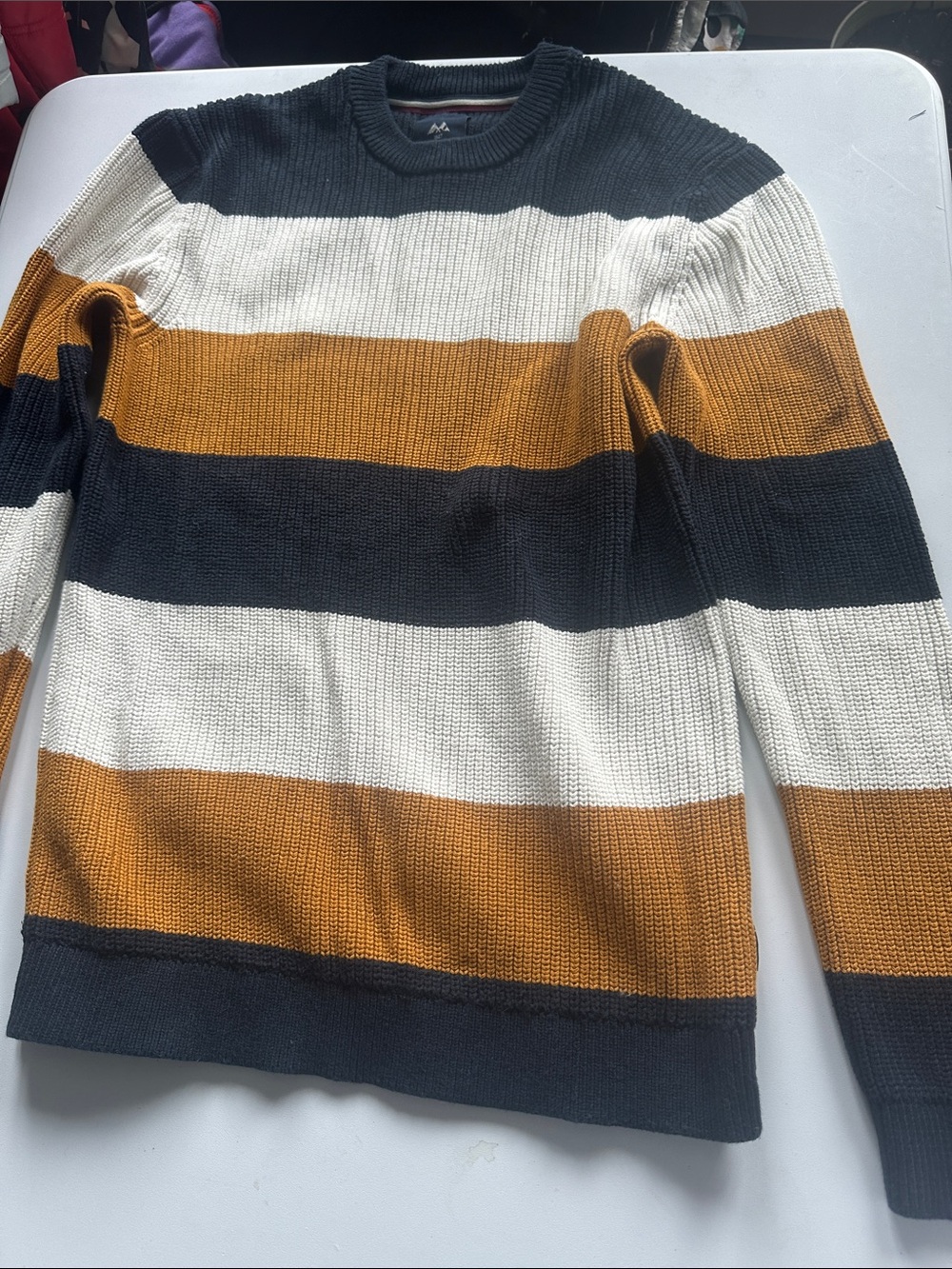 UNISEX Striped Crewneck Sweater in Black, White & Mustard